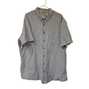 Eddie Bauer Men's Dusty Blue & White Mini Gingham Check Button Down Short Sleeve